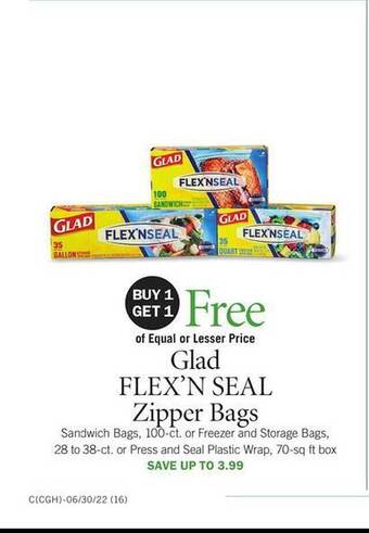 Publix Glad Flex'n Seal Zipper Bags offer