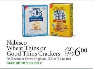 Publix Nabisco Wheat Thins Or Good Thins Crackers offer