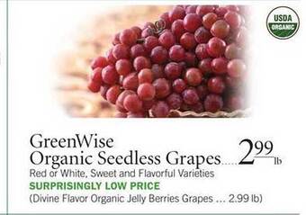 Publix GreenWise Organic Seedless Grapes offer