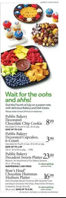 Publix Publix Bakery Decorated Chocolate Chip Cookie, Publix Bakery Decorated Cupcakes, 6-count, Publix Bakery Decadent Sweets Platt offer