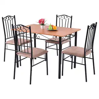 Walmart Costway 5 Piece Dining Set Wood Metal Table and 4 Chairs Kitchen Breakfast Furniture offer
