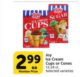 Vons Joy Ice Cream Cups Or Cones offer