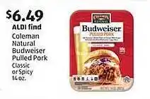 Aldi Coleman Natural Budweiser Pulled Pork offer