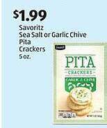 Aldi Savoritz Sea Salt Or Garlic Chive Pita Crackers offer