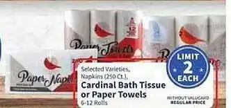 Food City Cardinal Bath Tissue Or Paper Towels offer