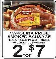 Foodland Carolina Pride Smoked Sausage offer