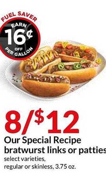 Hy-Vee Our Special Recipe Bratwurst Links Or Patties offer