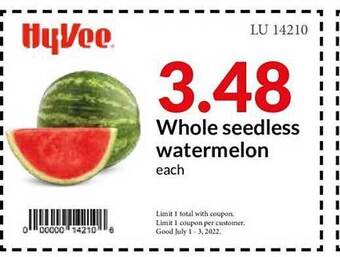 Hy-Vee Whole Seedless Watermelon offer