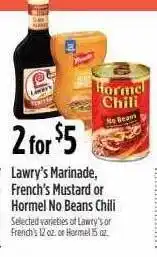 Nob Hill Lawry's Marinade Frech's Mustard Or Hormel No Beans Chili offer