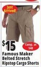 Ocean State Job Lot Famous Maker Belted Stretch Ripstop Cargo Shorts offer