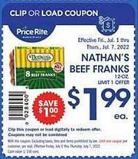Price Rite Nathan's Beef Franks offer
