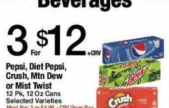 Jons International Pepsi, Diet Pepsi, Crush, Mtn Dew Or Mist Twist offer