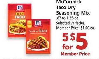 Safeway McCormick Taco Dry Seasoning Mix offer