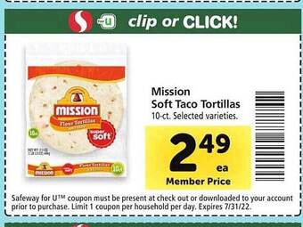 Safeway Mission Soft Taco Tortillas offer