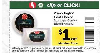 Safeway Primo Taglio Goat Cheese offer