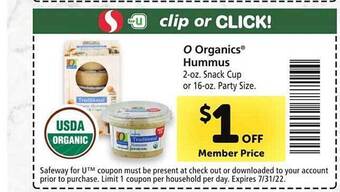 Safeway O Organics Hummus offer