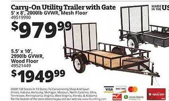 Rural King Carry-on Utility Trailer With Gate offer