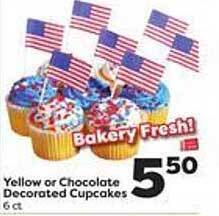 Weis Markets Yellow Or Chocolate Decorated Cupcakes offer