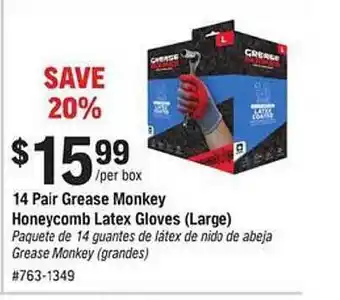 Napa 14 Pair Grease Monkey Honeycomb Latex Gloves (large) offer