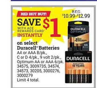 Ace Hardware Duracell Batteries offer
