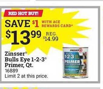 Ace Hardware Zinsser Bulls Eye 1-2-3 Primer, Qt. offer
