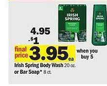 Meijer Irish Spring Body Wash Or Bar Soap offer