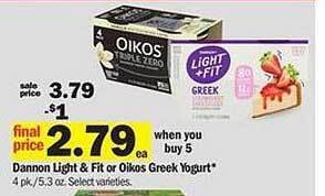 Meijer Dannon Light & Fit Or Oikos Greek Yogurt offer