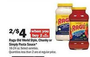 Meijer Ragu Old World Style, Chunky Or Simply Pasta Sauce offer
