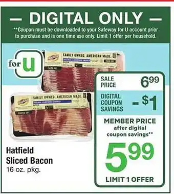 Safeway Hatfield Sliced Bacon offer