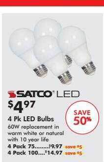 Valu Home Centers Satco Led 4 Pk Led Bulbs offer