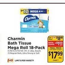 ShopRite Charmin Bath Tissue Mega Roll 18-pack offer