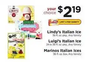 ShopRite Lindy's Italian Ice Luigi's Italian Ice Marinos Italian Ices offer