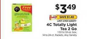 ShopRite 4c Totally Light Tea 2 Go offer