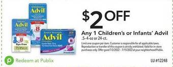 Publix Any 1 Children's Or Infants' Advil offer