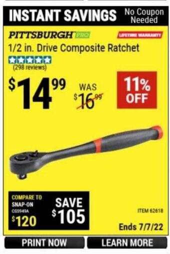 Harbor Freight Tools Pittsburgh ½ In. Drive Composite Ratchet offer