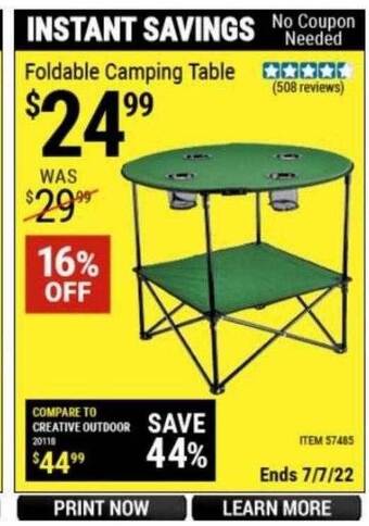 Harbor Freight Tools Foldable Camping Table offer