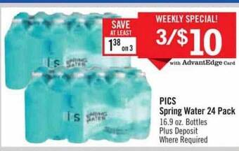 Price Chopper PICS Spring Water 24 Pack offer