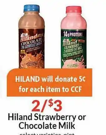 Hy-Vee Hiland Strawberry Or Chocolate Milk offer