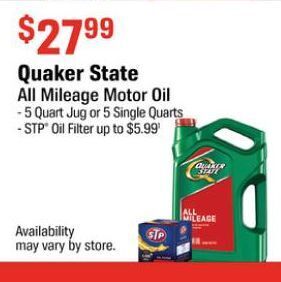 AutoZone Quaker State All Mileage Motor Oil offer