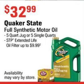 AutoZone Quaker State Full Synthetic Motor Oil offer