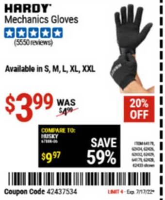 Harbor Freight Tools Hardy Mechanics Gloves offer
