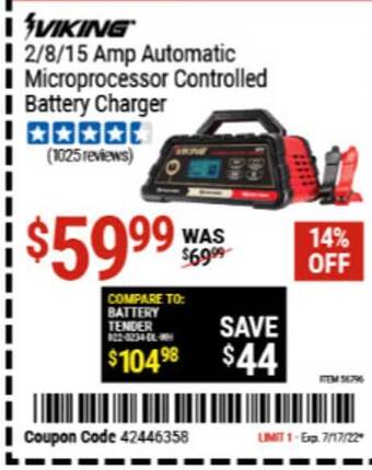 Harbor Freight Tools Viking 2 8 15 Amp Automatic Microprocessor Controlled Battery Charger offer