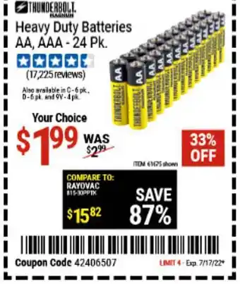 Harbor Freight Tools Heavy Duty Batteries Aa Aaa 24 Pk offer