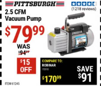 Harbor Freight Tools Pittsburgh 2.5 Cfm Vacuum Pump offer
