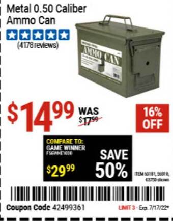 Harbor Freight Tools Metal 0.50 Caliber Ammo Can offer