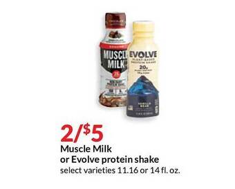 Hy-Vee Muscle Milk Or Evolve Protein Shake offer
