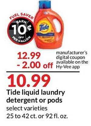 Hy-Vee Tide Liquid Laundry Detergent Or Pods offer