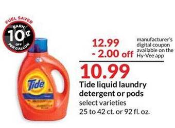 Hy-Vee Tide Liquid Laundry Detergent Or Pods offer