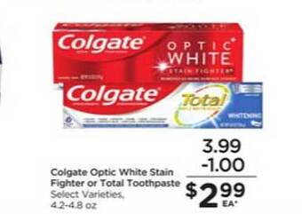 Food 4 Less Colgate Optic White Stain Fighter Or Total Toothpaste offer