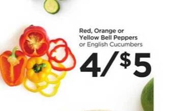 Food 4 Less Red, Orange Or Yellow Bell Peppers Or English Cucumbers offer